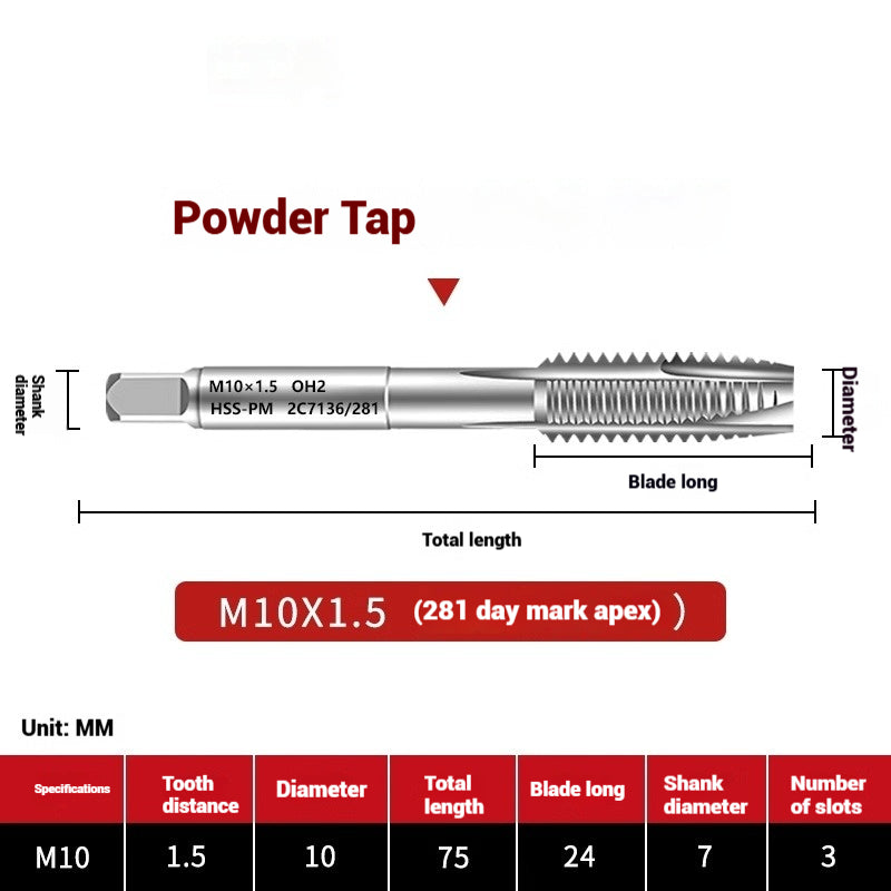 1107-OST powder high-speed steel taps Japanese standard apex screw tip spiral coarse teeth powder metallurgy tapping taps Shandong Denso Pricision Tools Co.,Ltd.